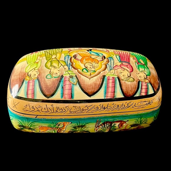 🇮🇳 INDIA VINTAGE HANDMADE HAND PAINTED LACQUERED BOX - Picture 7 of 13